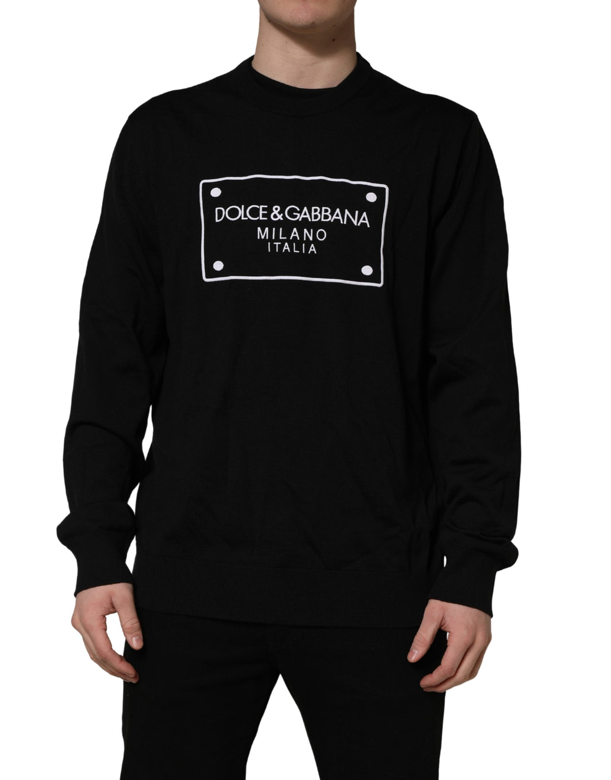 Dolce & Gabbana Black Graphic Logo Crew Neck Wool Pullover Sweater Dolce & Gabbana