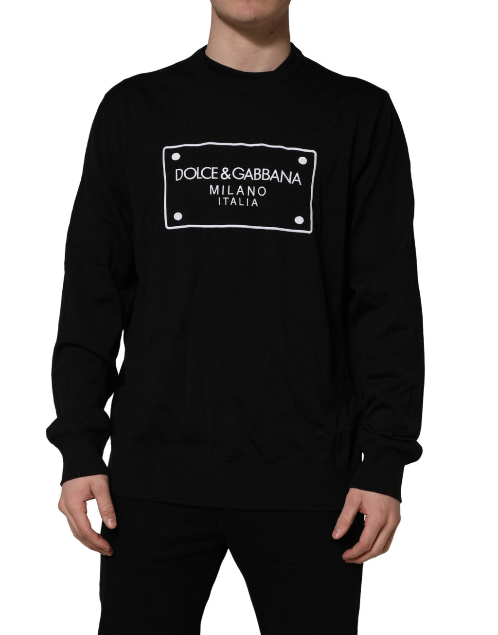 Dolce & Gabbana Black Graphic Logo Crew Neck Wool Pullover Sweater Dolce & Gabbana