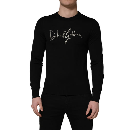Dolce & Gabbana Black embroidered Logo Crew Neck Pullover Sweater