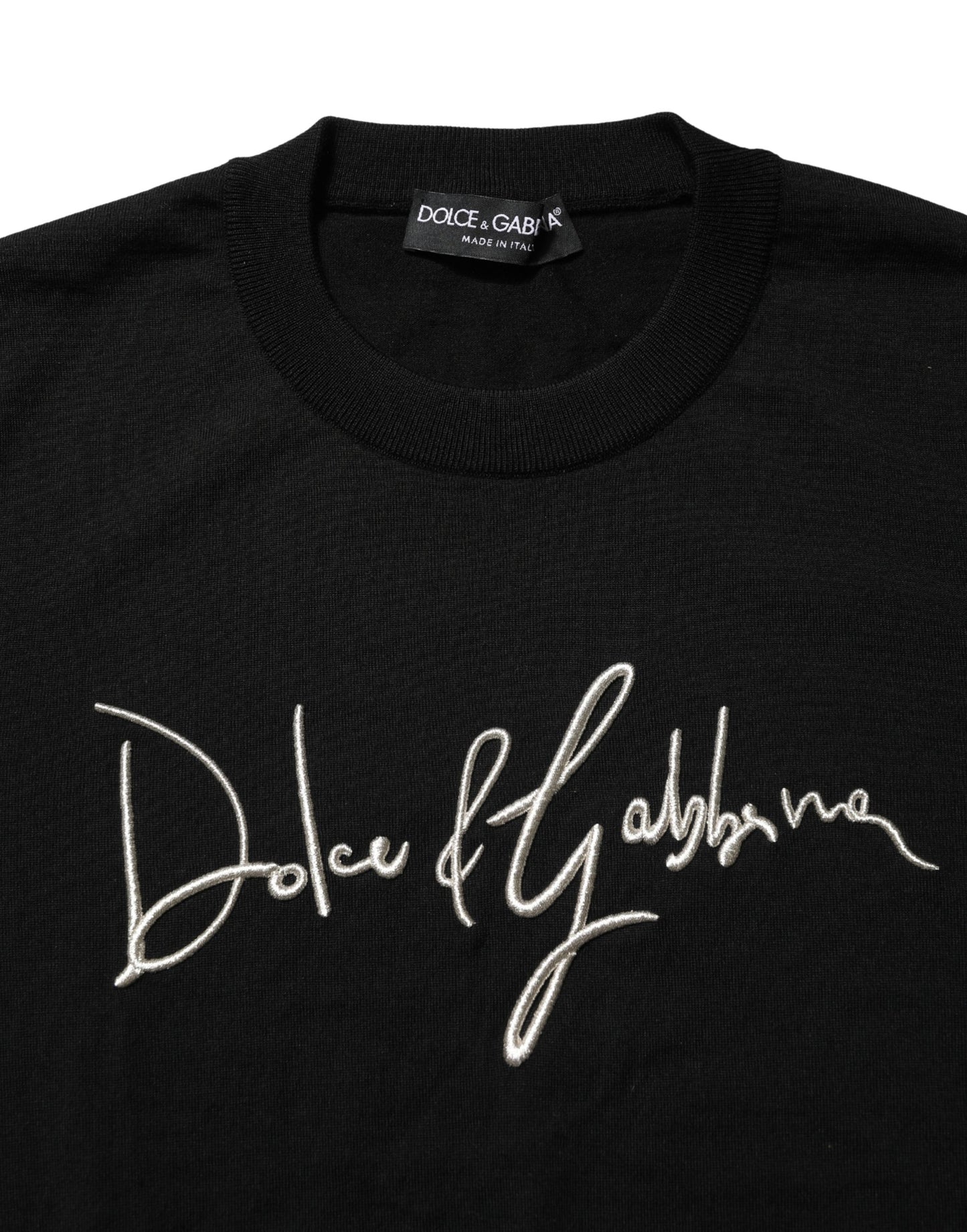 Dolce & Gabbana Black embroidered Logo Crew Neck Pullover Sweater Dolce & Gabbana