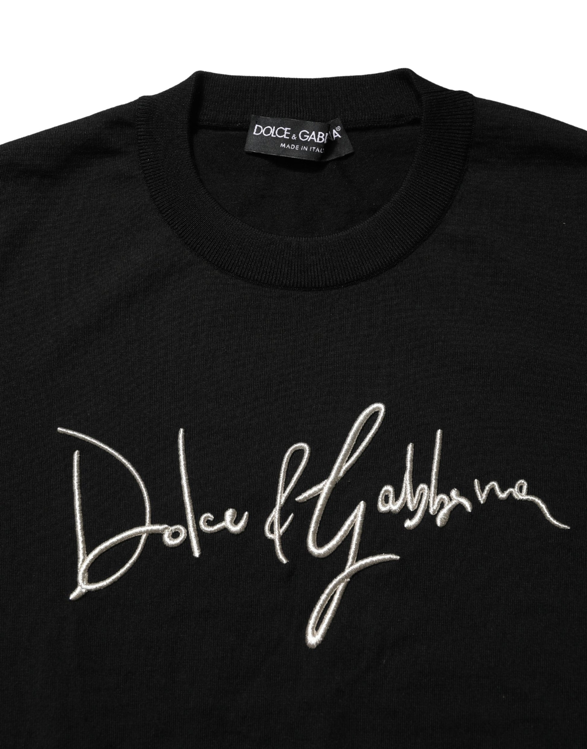 Dolce & Gabbana Black embroidered Logo Crew Neck Pullover Sweater Dolce & Gabbana