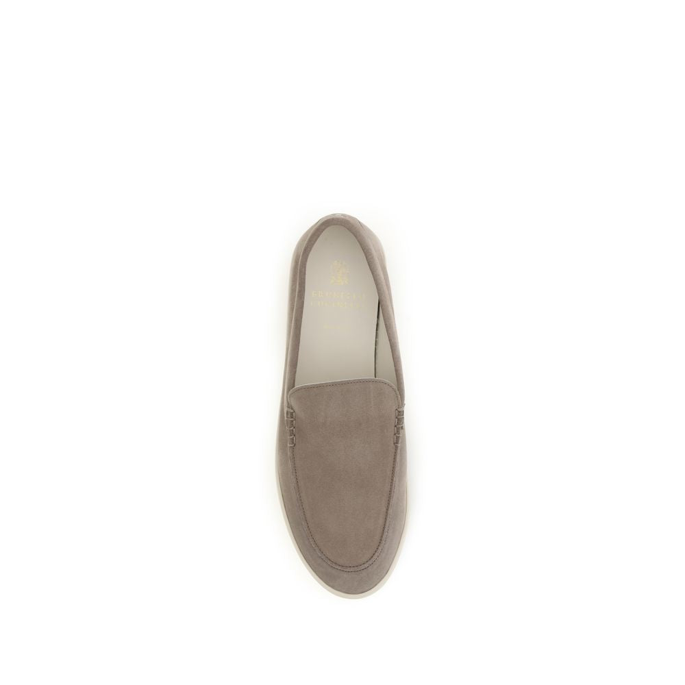 Brunello Cucinelli Gray Calf Leather Bos Taurus Slip-On Loafers Brunello Cucinelli