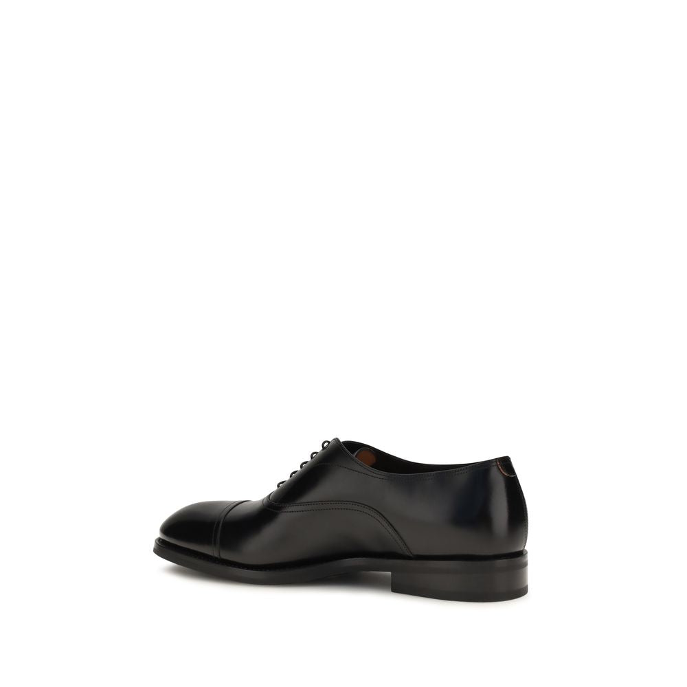 Santoni Black Calf Leather Bos Taurus Oxfords And Derbies Santoni