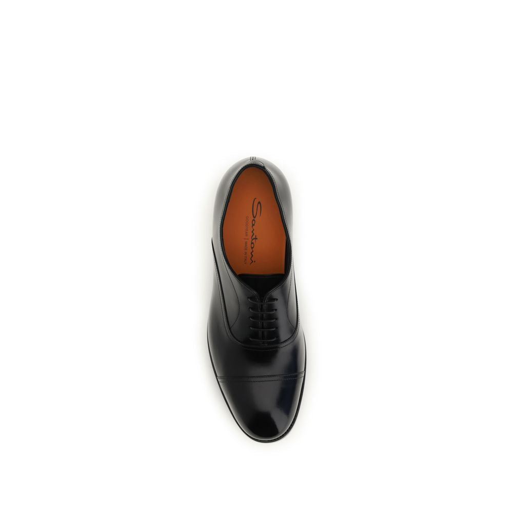 Santoni Black Calf Leather Bos Taurus Oxfords And Derbies Santoni