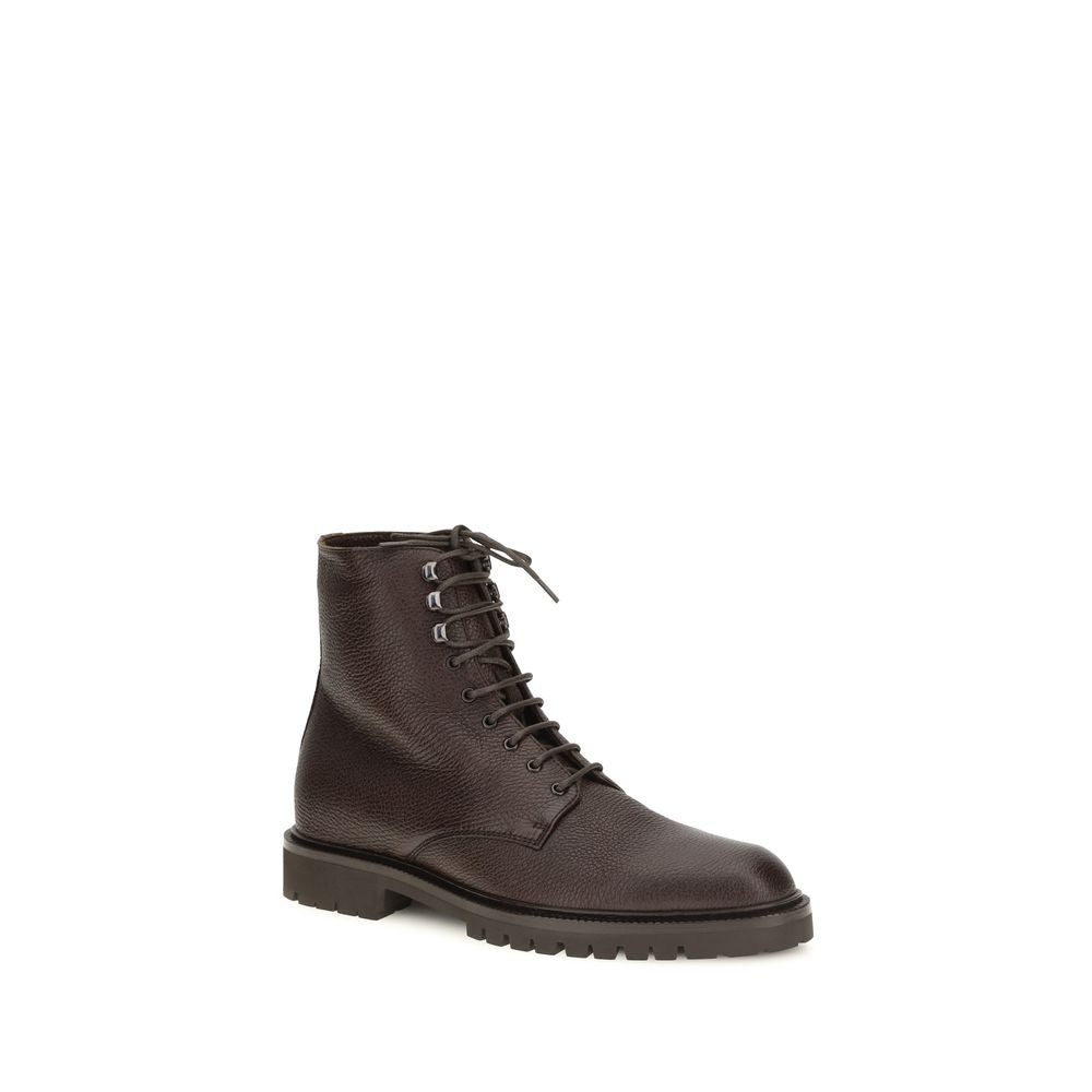 Brunello Cucinelli Brown Calf Leather Bos Taurus Lace-Up Boots - Eljoys Fashion 