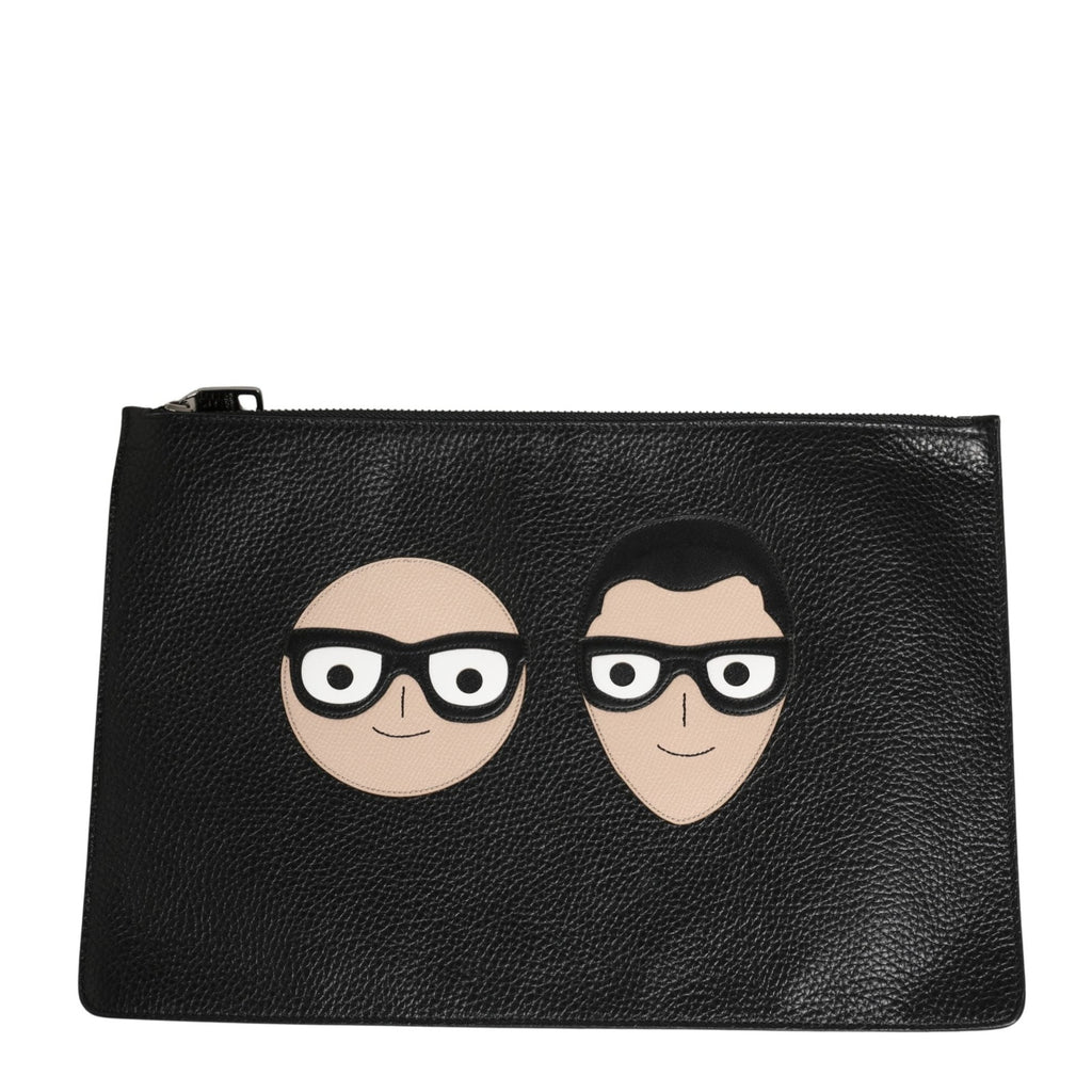 Dolce & Gabbana Black #DGFamily Embellished Leather Clutch Borse Bag