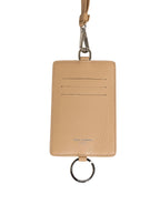Dolce & Gabbana Beige Leather Logo Embossed Lanyard Card Holder Wallet