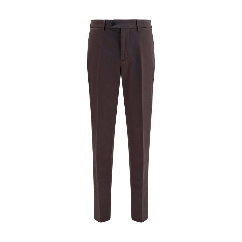Brunello Cucinelli brown cotton casual pants with a relaxed fit and classic style, displayed on a neutral background.