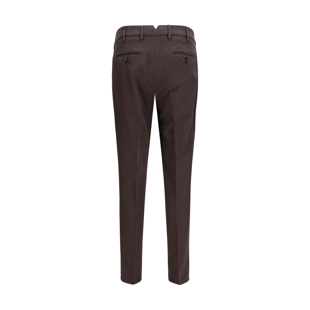 Brown cotton casual pants by Brunello Cucinelli, showing relaxed fit and detailed stitching.
