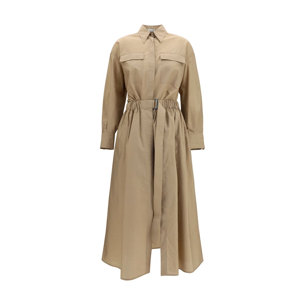 Brunello Cucinelli Beige Cotton Casual Dress Brunello Cucinelli