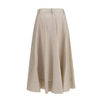 Brunello Cucinelli Beige Cotton Midi Skirt