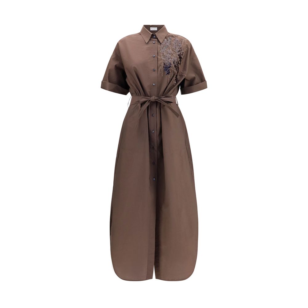Brunello Cucinelli Brown Cotton Casual Dress Brunello Cucinelli