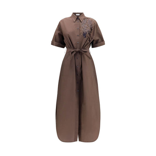 Brunello Cucinelli Brown Cotton Casual Dress Brunello Cucinelli