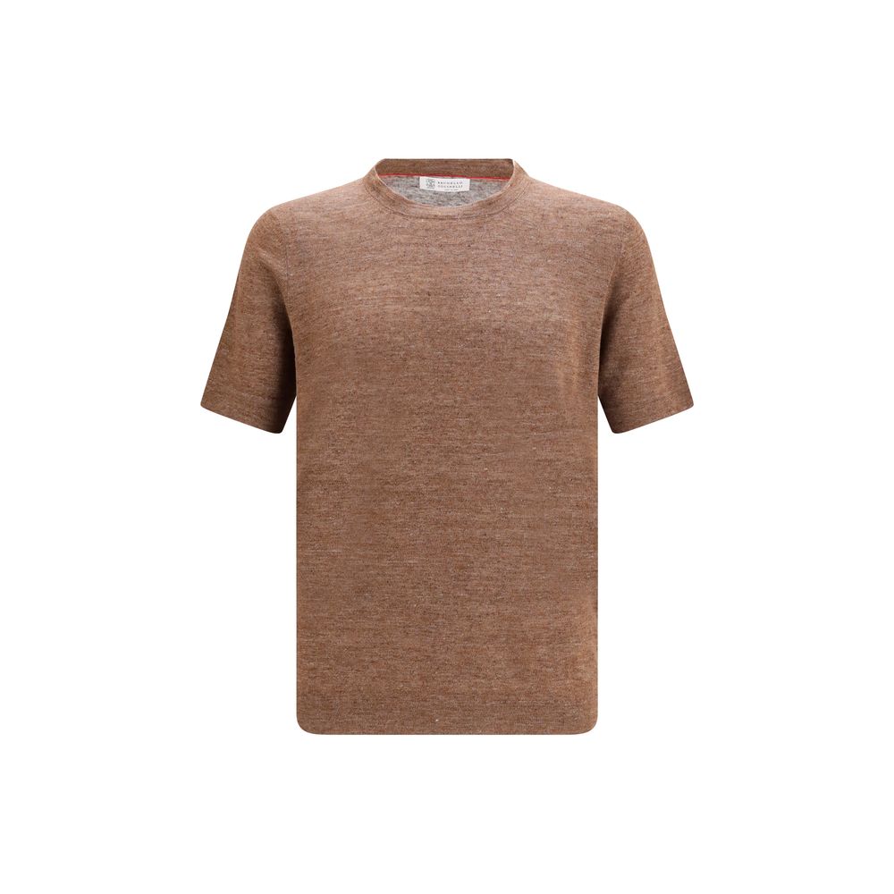 Brunello Cucinelli Brown Linen T-Shirt Brunello Cucinelli