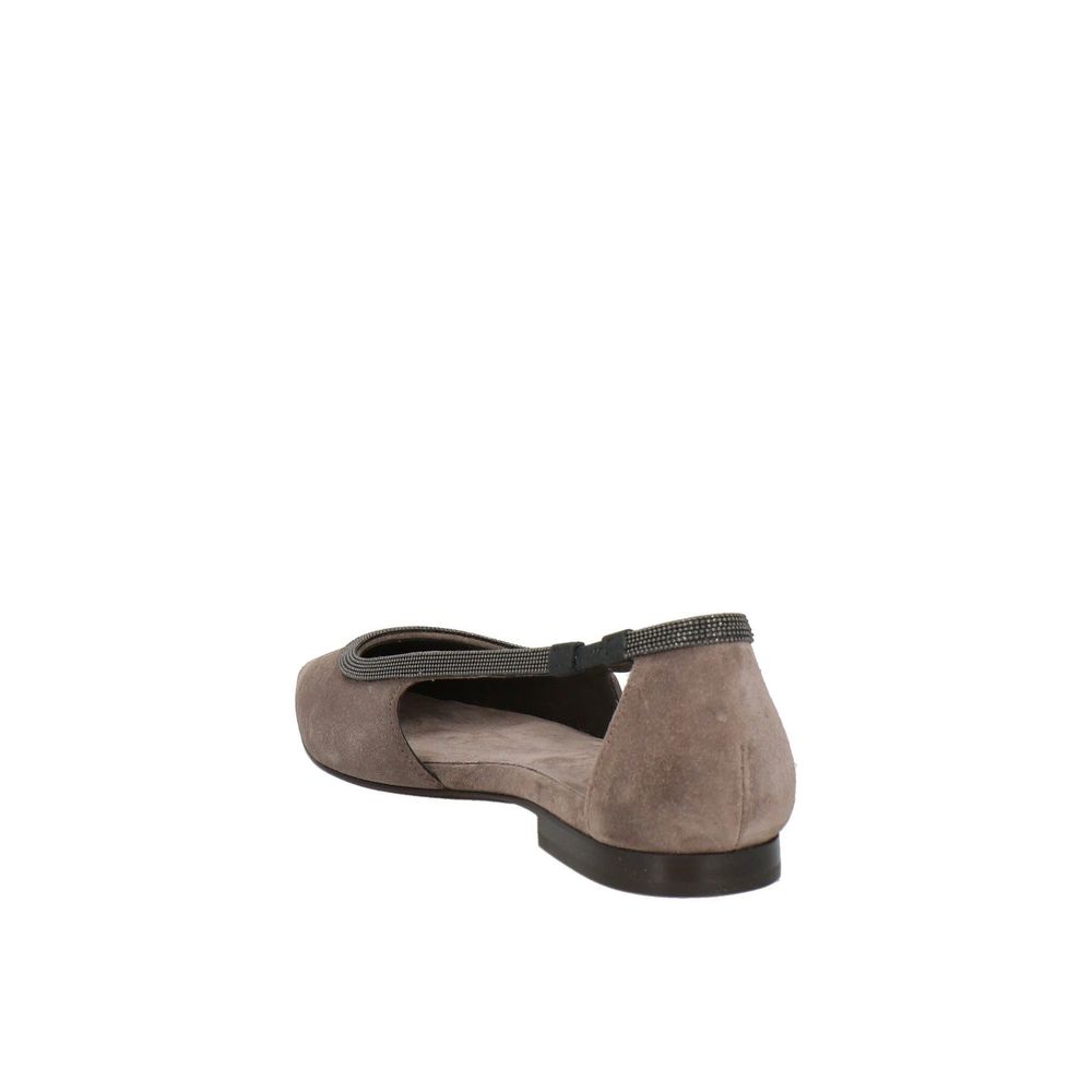 Brunello Cucinelli Gray Leather Ballet Flats Brunello Cucinelli