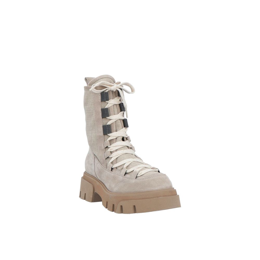 Brunello Cucinelli Beige Leather Lace-Up Boots Brunello Cucinelli