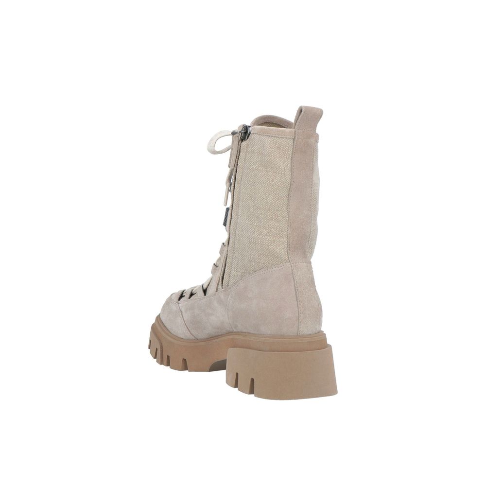 Brunello Cucinelli Beige Leather Lace-Up Boots Brunello Cucinelli