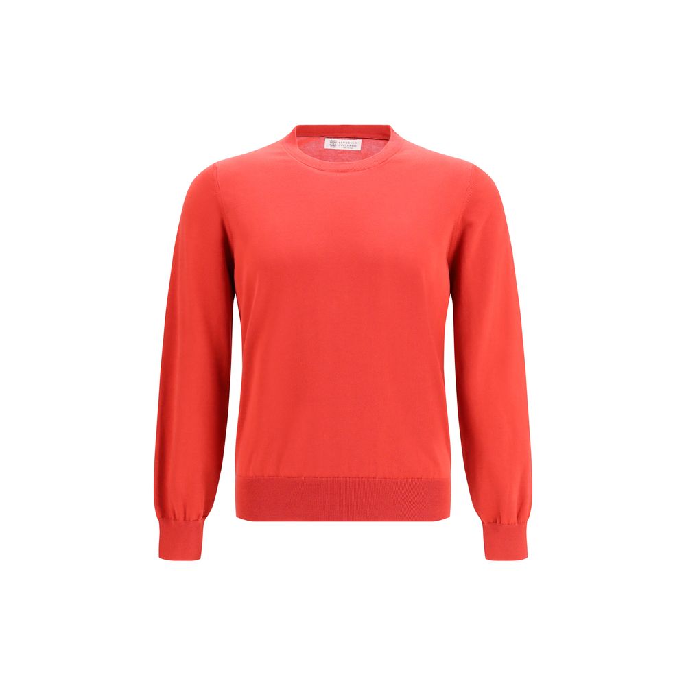 Brunello Cucinelli red cotton sweatshirt with crewneck design and long sleeves, casual and comfortable apparel for everyday wear.