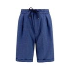Brunello Cucinelli Blue Linen Bermuda Shorts