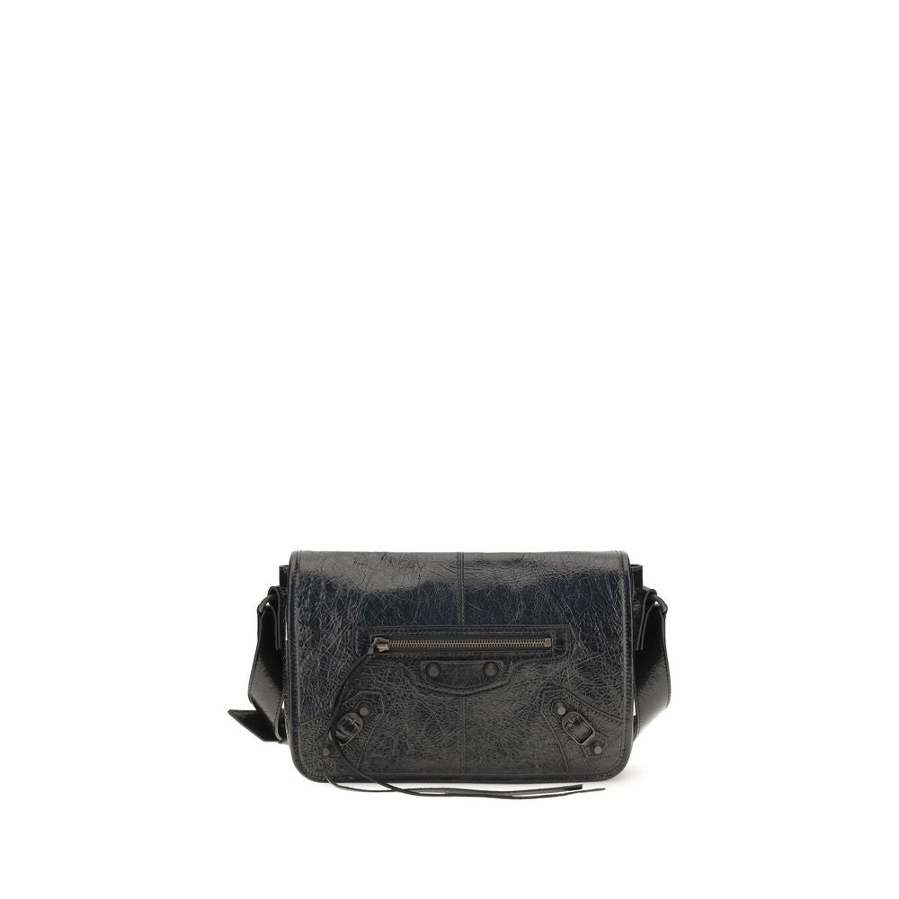 Balenciaga black lamb leather Ovis Aries shoulder bag with silver hardware and structured design.