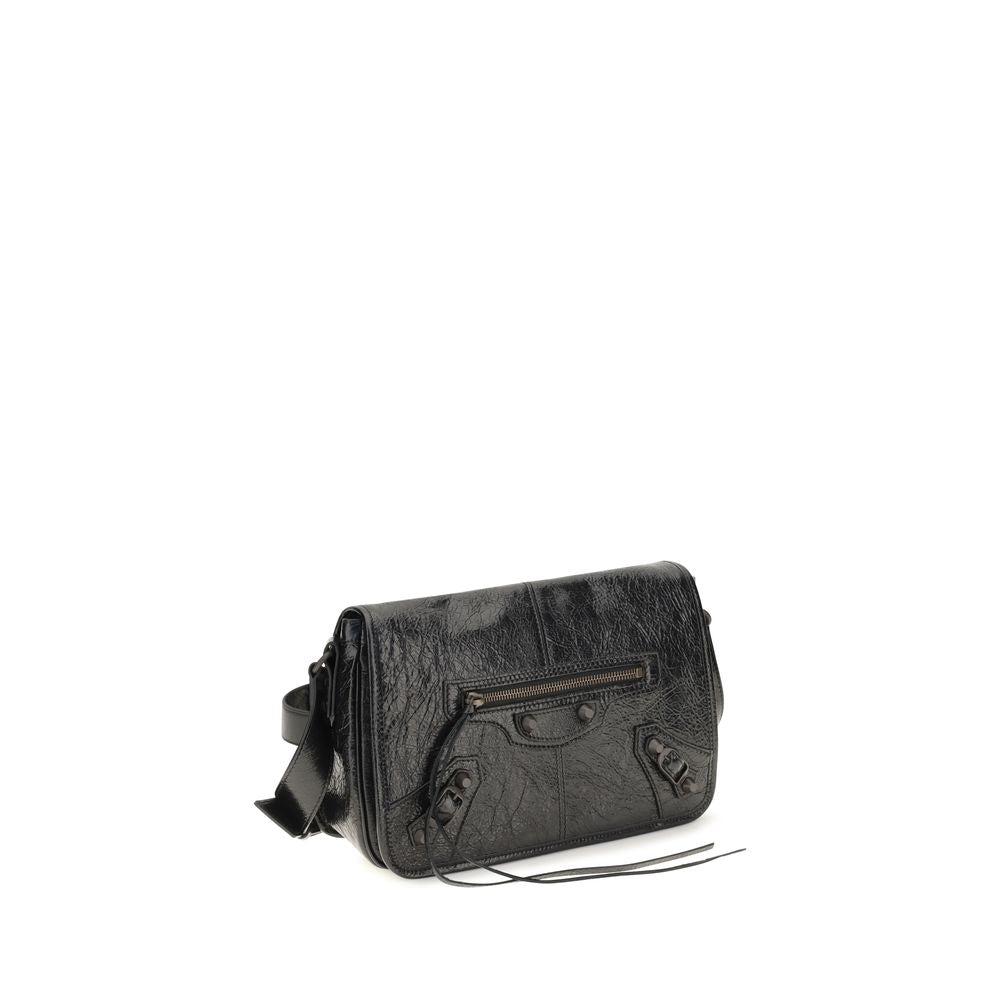 Black Balenciaga Lamb Ovis Aries shoulder bag with sleek design and structured shape, featuring silver hardware and top handle.