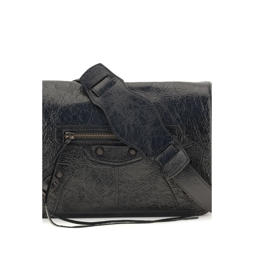 Balenciaga black lamb leather Ovis Aries shoulder bag with silver hardware and structured design.