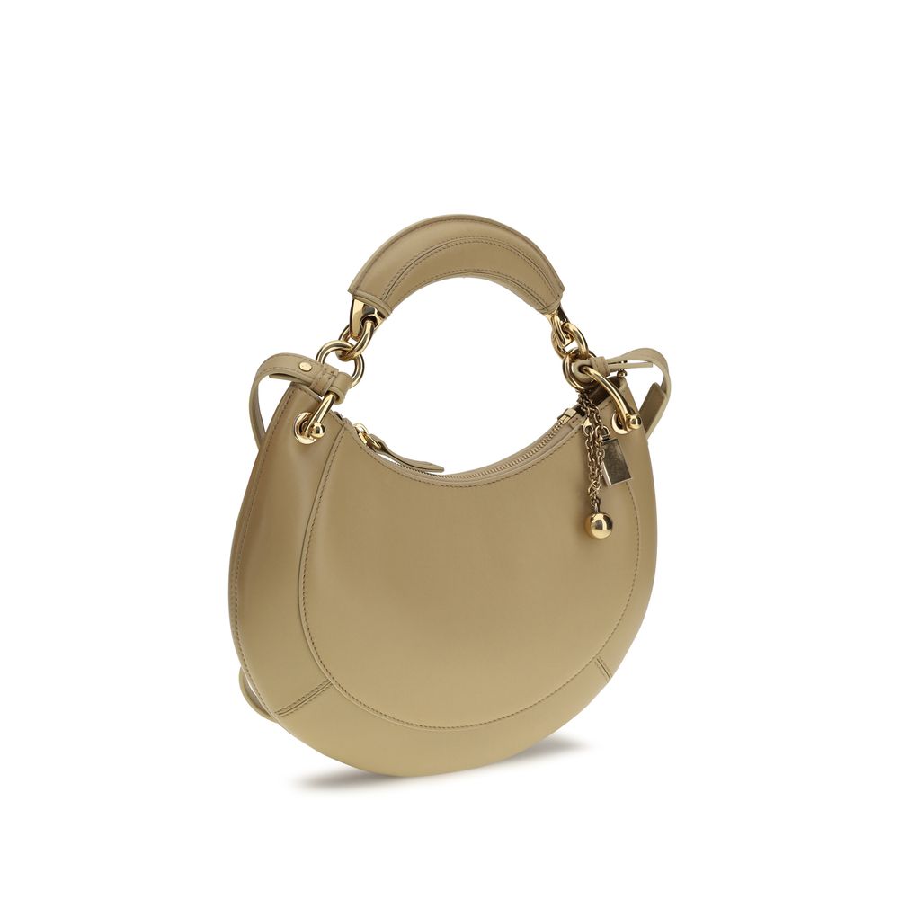 Chloé beige calf leather Bos Taurus shoulder bag with gold-tone hardware and structured design.