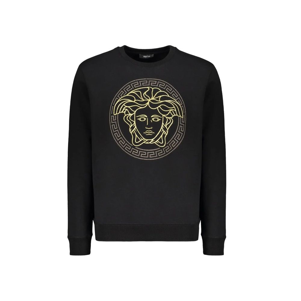 Versace black cotton sweatshirt with logo detail, casual long-sleeve top, stylish and comfortable apparel for everyday wear
