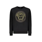 Versace black cotton sweatshirt with logo detail, casual long-sleeve top, stylish and comfortable apparel for everyday wear