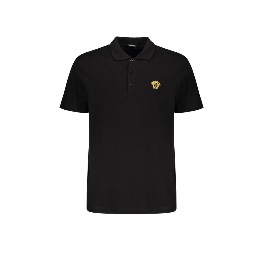 Black Versace cotton T-shirt with iconic logo design, casual fit, and smooth fabric visible in the image.