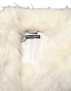 Dolce & Gabbana White Faux Fur Long Sleeves Coat Jacket