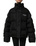 Dolce & Gabbana black embroidered padded puffer jacket with quilted design and brand logo details.