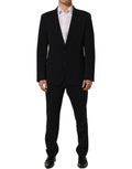 Dark blue wool Dolce & Gabbana slim fit formal men's 2-piece suit, tailored with a sleek, modern design.