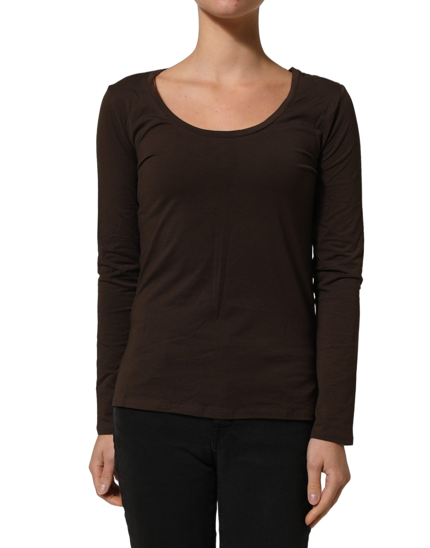 Alpha Massimo Rebecchi Brown Long Sleeves Round Neck Top Alpha Massimo Rebecchi