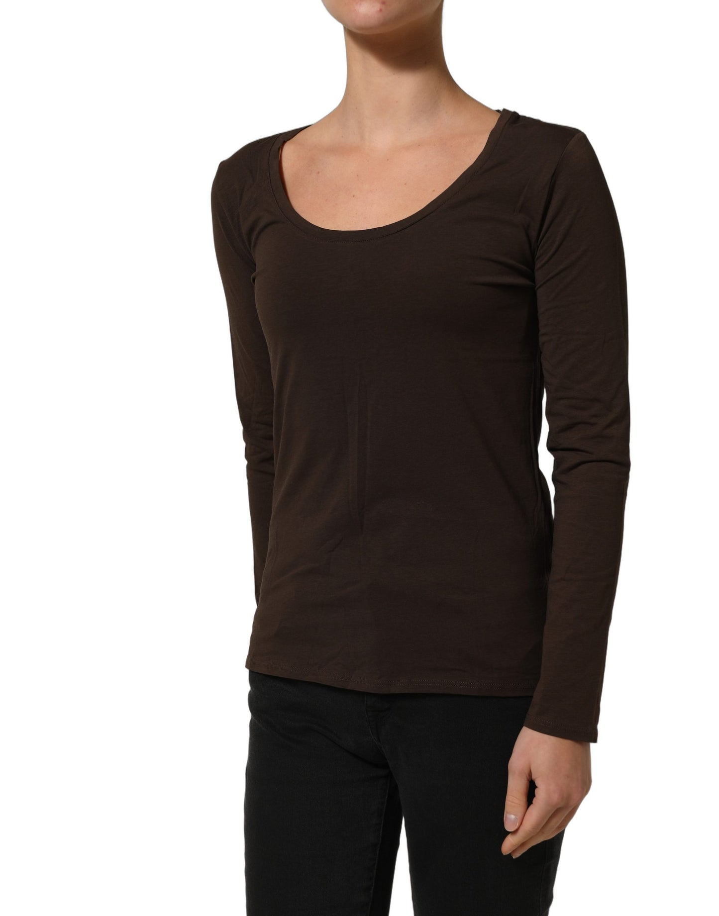 Alpha Massimo Rebecchi Brown Long Sleeves Round Neck Top Alpha Massimo Rebecchi