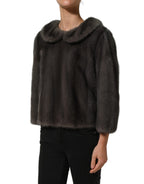 Dolce & Gabbana Dark Gray Mink Fur Round Collar Blouse Top