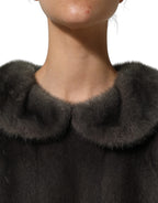 Dolce & Gabbana Dark Gray Mink Fur Round Collar Blouse Top