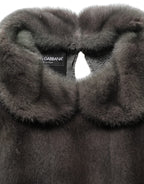 Dolce & Gabbana Dark Gray Mink Fur Round Collar Blouse Top
