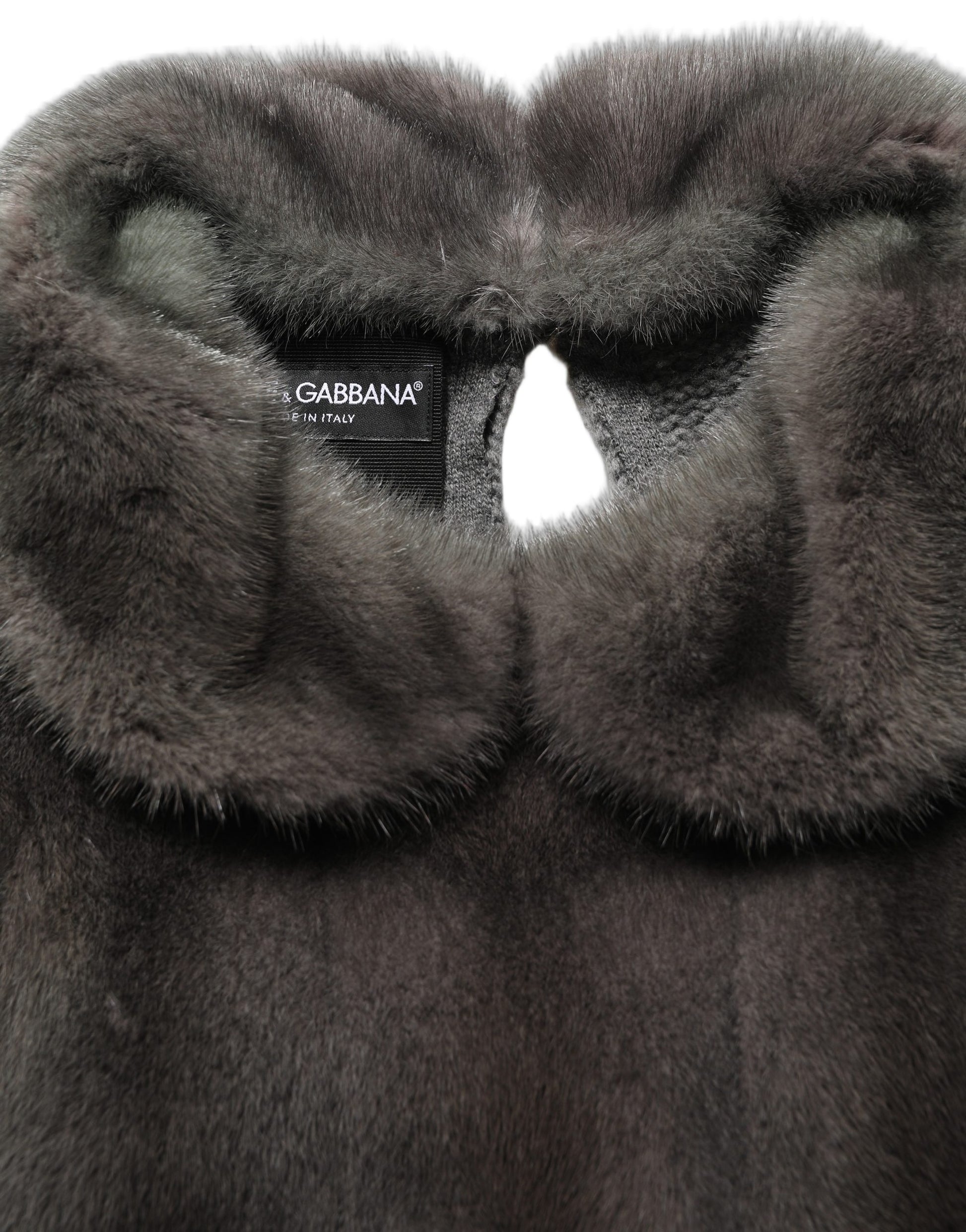 Dolce & Gabbana Dark Gray Mink Fur Round Collar Blouse Top Dolce & Gabbana