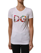 Dolce & Gabbana White DG Logo Embellished Round Neck T-shirt