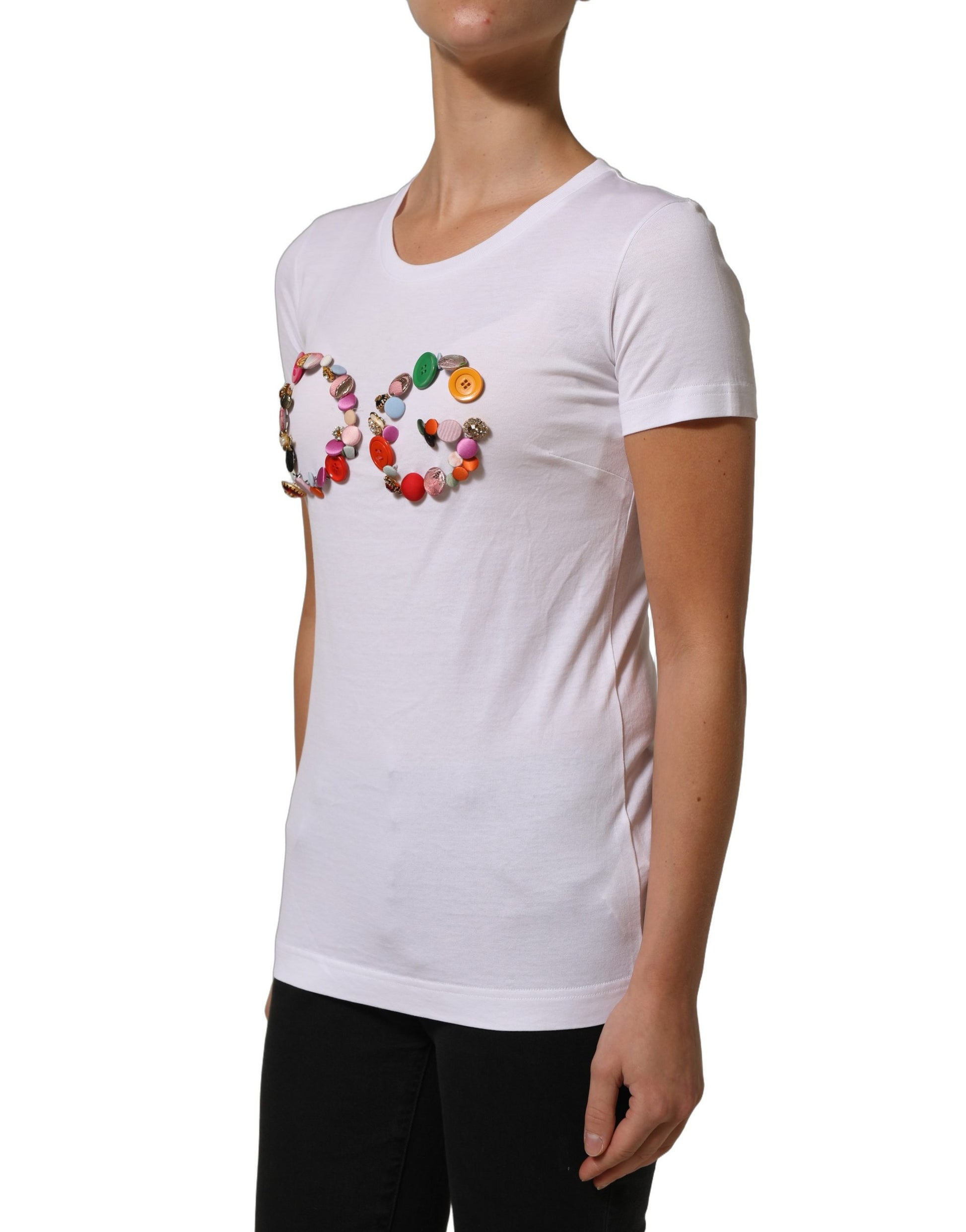 Dolce & Gabbana White DG Logo Embellished Round Neck T-shirt Dolce & Gabbana