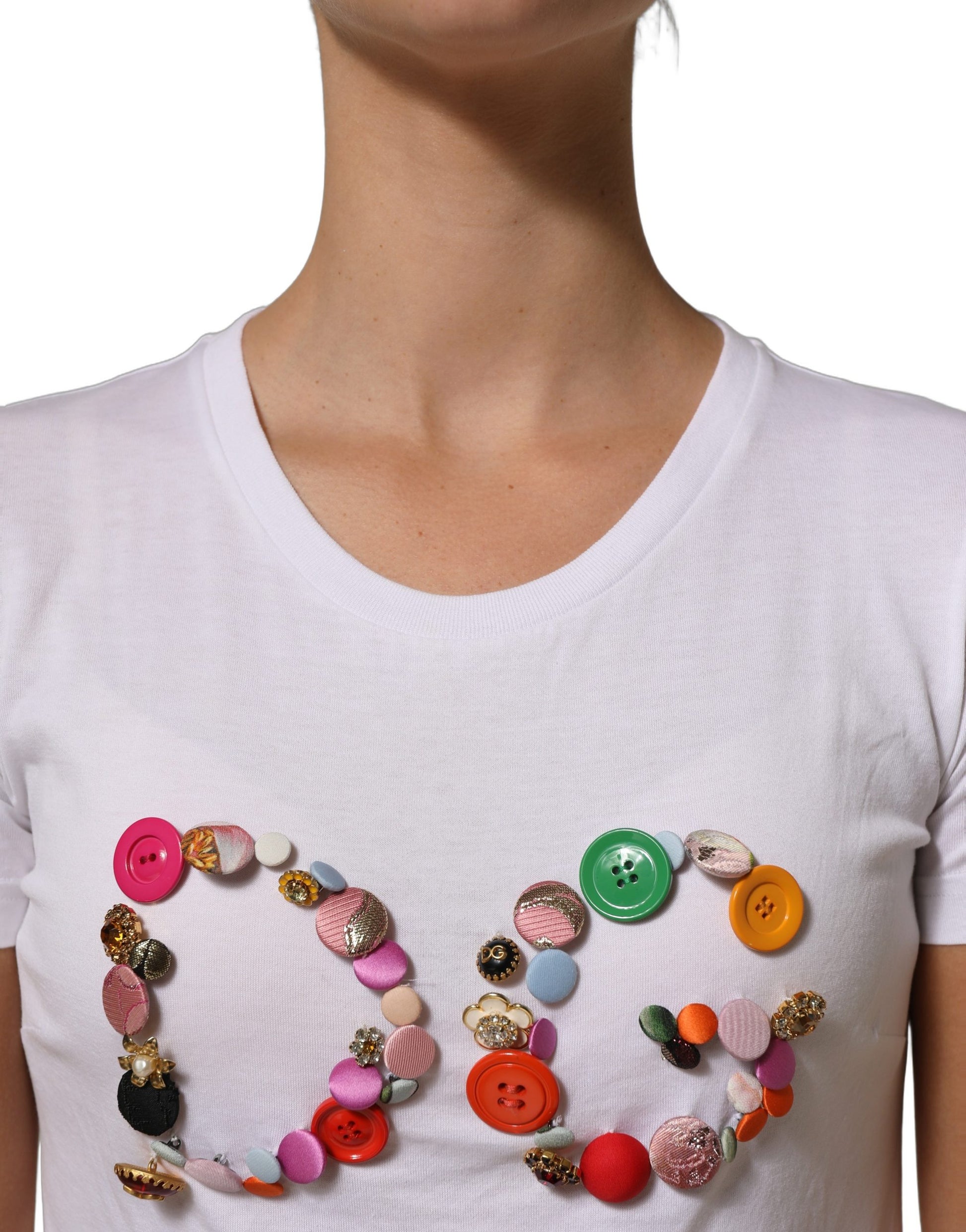 Dolce & Gabbana White DG Logo Embellished Round Neck T-shirt Dolce & Gabbana