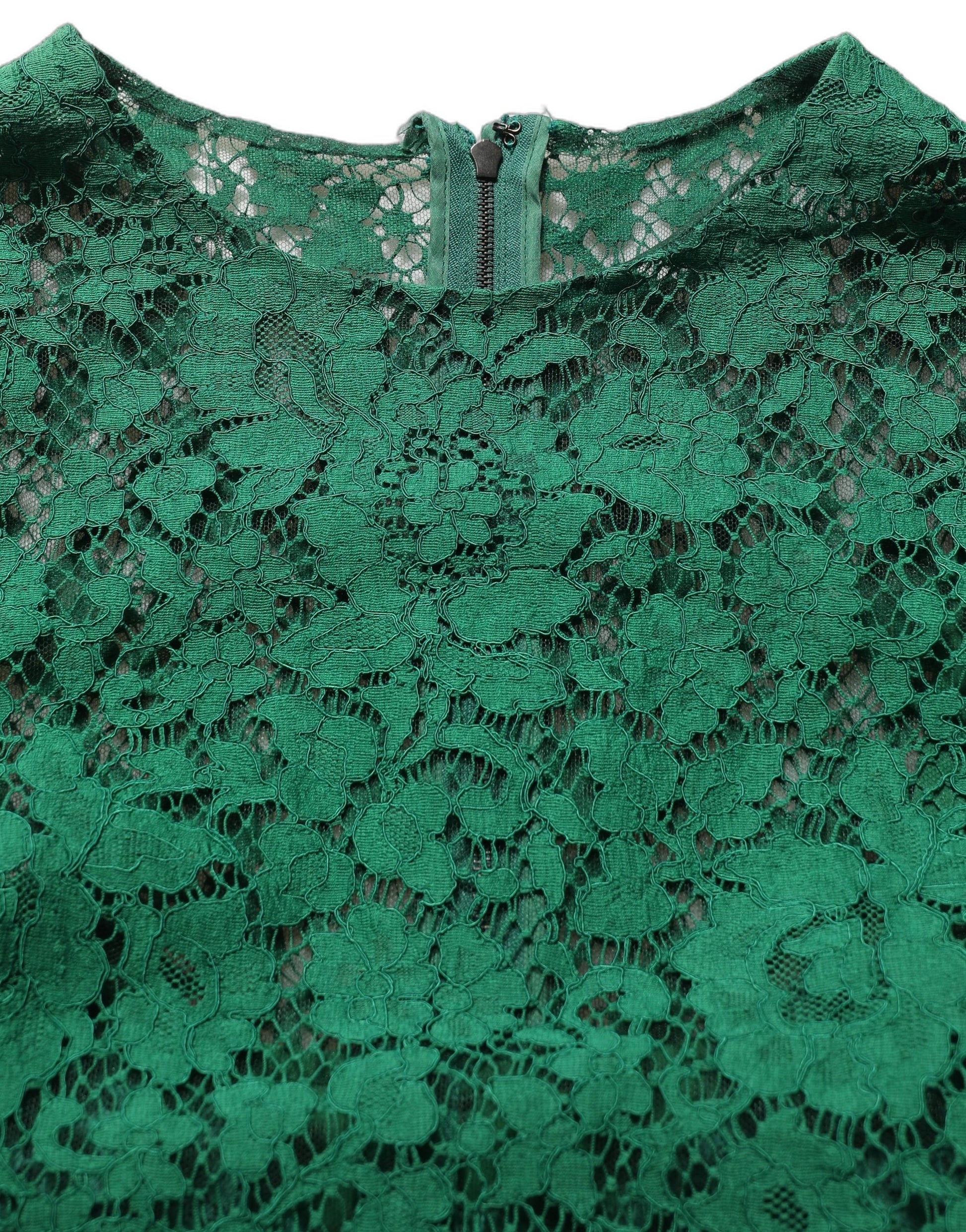 Dolce & Gabbana Green Floral Lace Round Neck Blouse Top Dolce & Gabbana