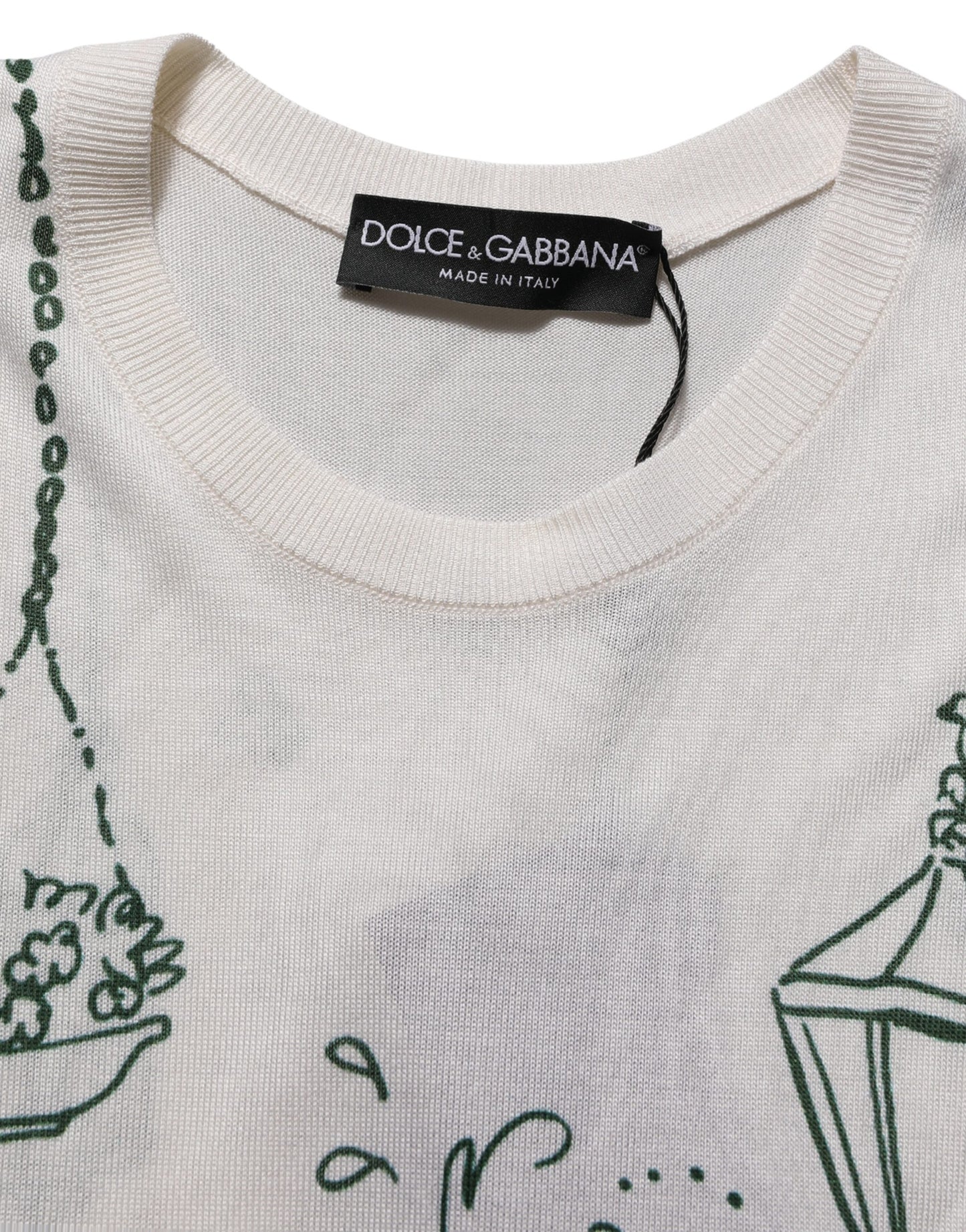 Dolce & Gabbana White Silk Knit Garden Fountain Print Tank Top Dolce & Gabbana