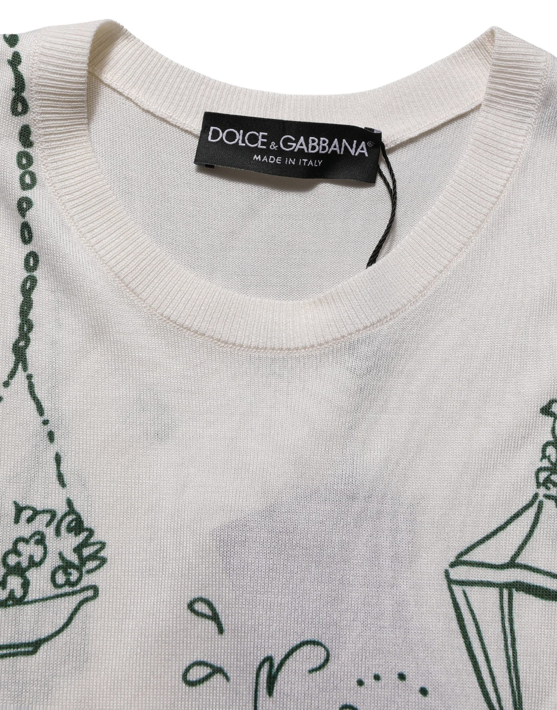 Dolce & Gabbana White Silk Knit Garden Fountain Print Tank Top Dolce & Gabbana