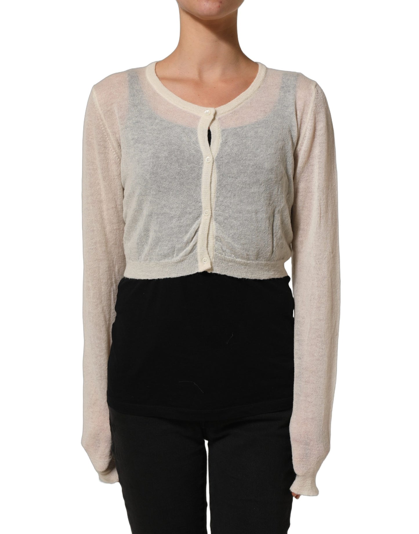 Ermanno Scervino White Knit Cropped Wool Cardigan Sweater Ermanno Scervino
