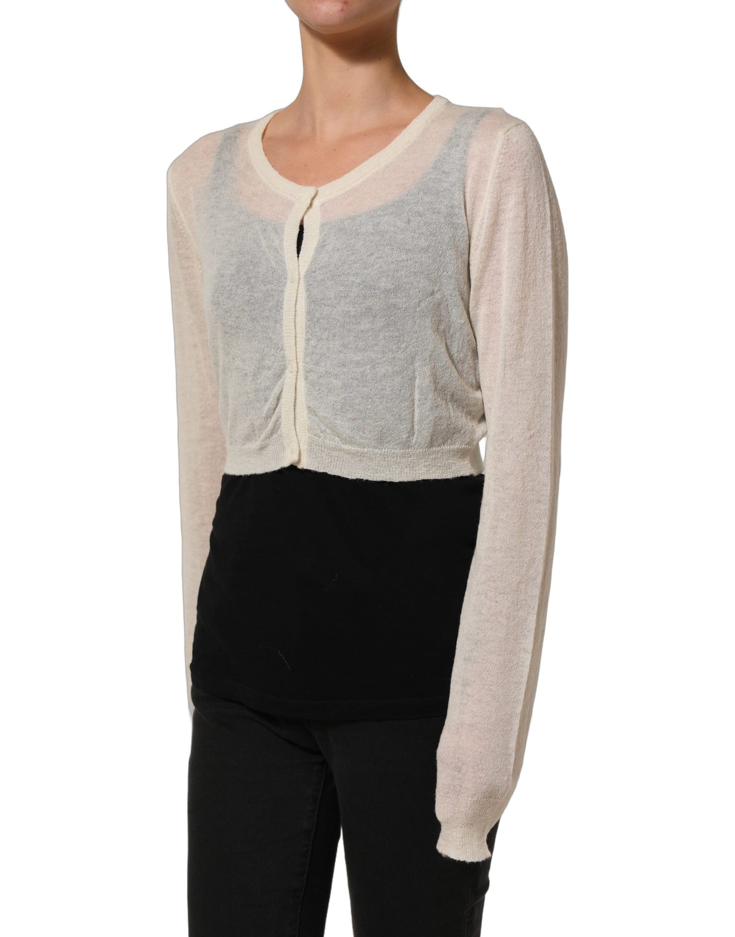 Ermanno Scervino White Knit Cropped Wool Cardigan Sweater Ermanno Scervino