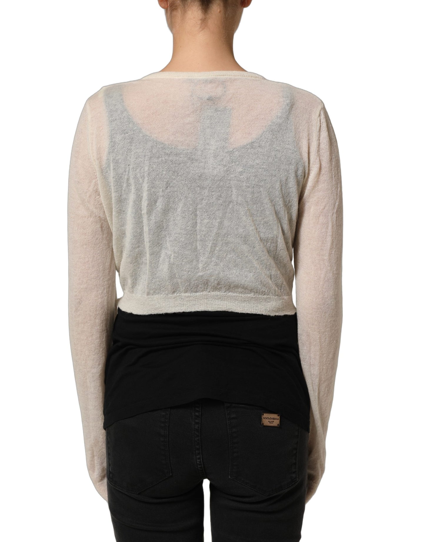 Ermanno Scervino White Knit Cropped Wool Cardigan Sweater Ermanno Scervino