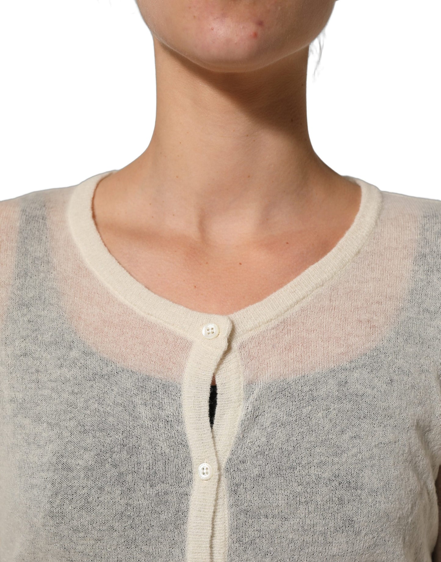 Ermanno Scervino White Knit Cropped Wool Cardigan Sweater Ermanno Scervino