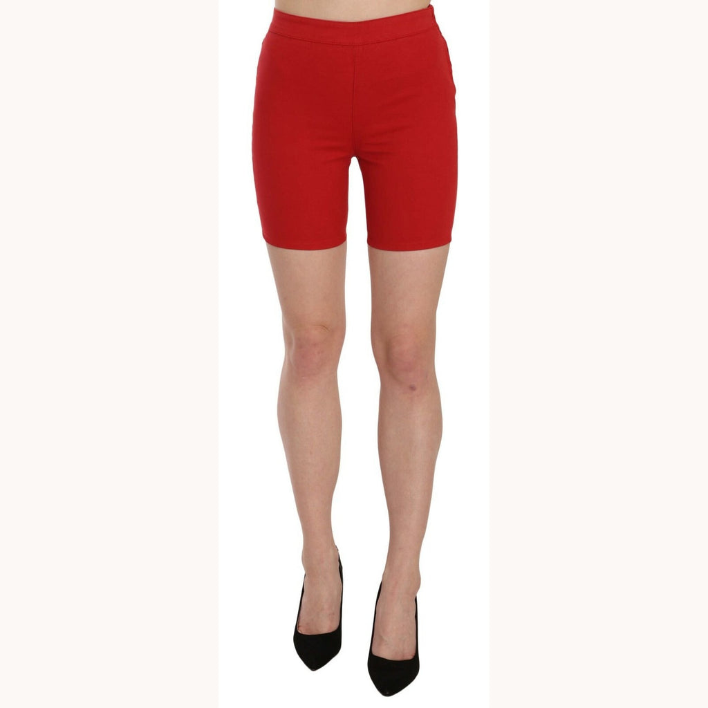 PINKO Red Mid Waist Cotton Stretch Slim Mini Shorts PINKO